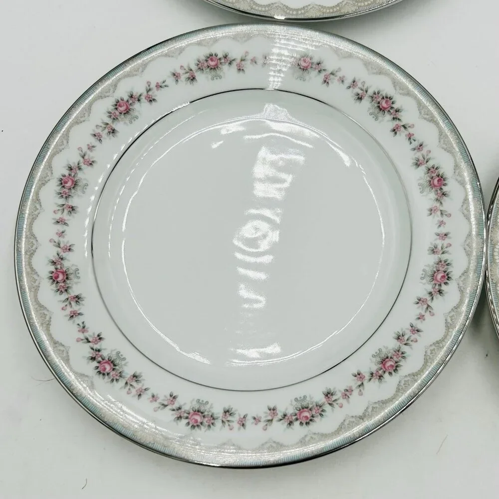 Noritake Glenwood 5770 Japan Salad Plates 8.375” Set of 4 Pink Roses Platinum